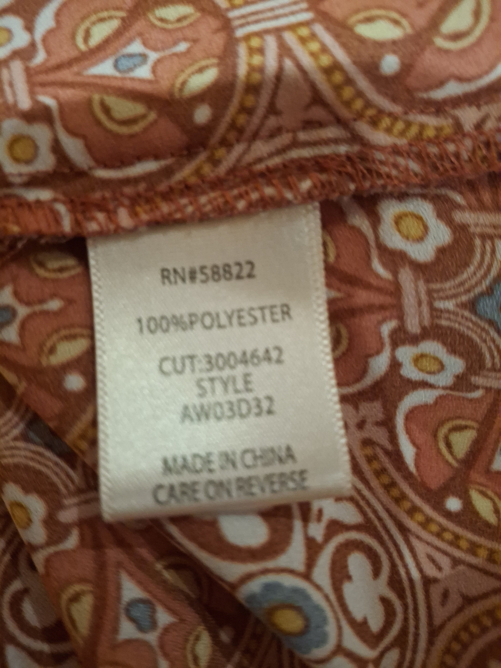 Max Studio Rust and Cream Printed Tie-Front Top - Picture 9 of 16